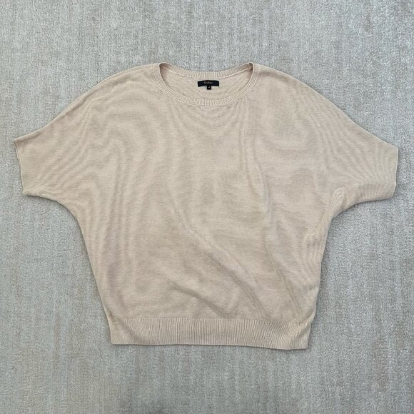 Quince Cashmere Cotton Link-Stitch Short Sleeve Dolman Sweater M Heather Oatmeal - Picture 1 of 10